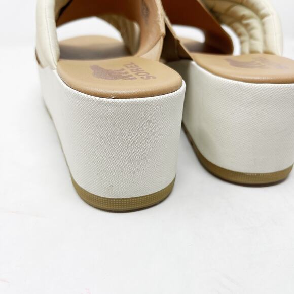 Sorel Womens 9.5 Chalk Honest Beige Cameron Flatform Puff Mule Sandal Leather - Picture 12 of 15